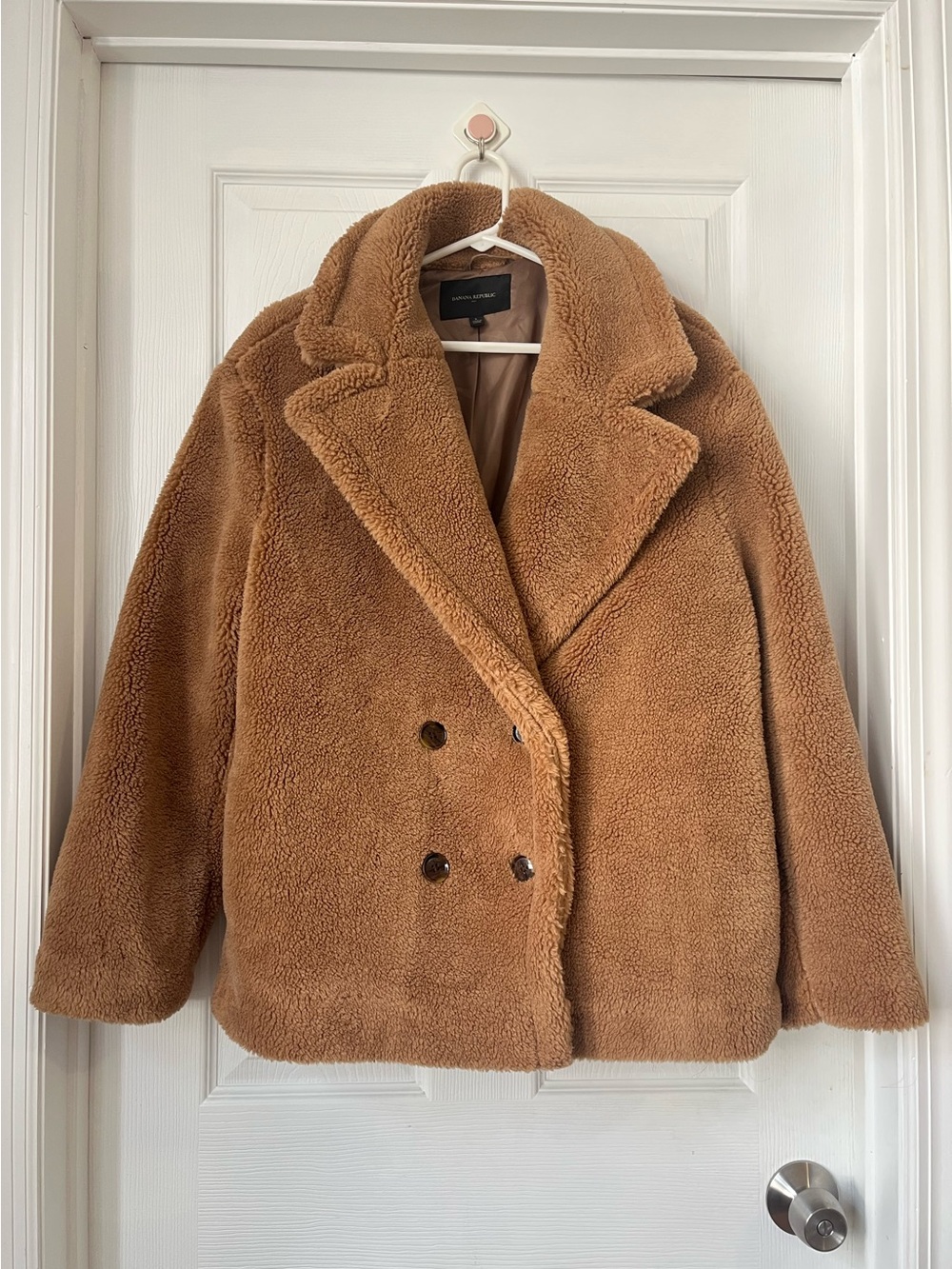 Banana Republic Women's Camel Teddy Double-Breasted Coat size L
